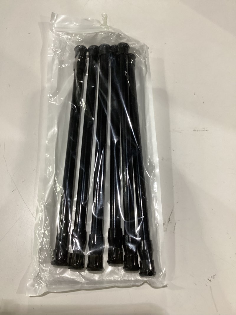 Condition photo showing New/Like New for 6pcs tension rod, goowin tension curtain rod, no drilling rustproof spring small tension rod, adjustable tension rods for closet, kitchen, cupboard, wardrobe, bookshelf, (black, 12-20 inch) 12-20 inch-6 pcs black