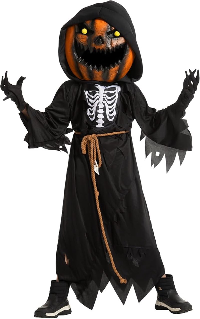 Spooktacular Creations Halloween Boy Scarecrow Pumpkin Reaper Costume with Kids Pumpkin Head for Halloween Cosplay
