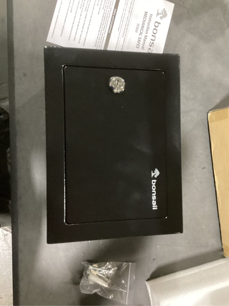 Condition photo showing Good Condition for bonsaii safe box with key lock, steel security lock box, 0.23 cubic feet, 9.06" w x 6.69" d x 6.69" h, small hidden safe for cash jewelry