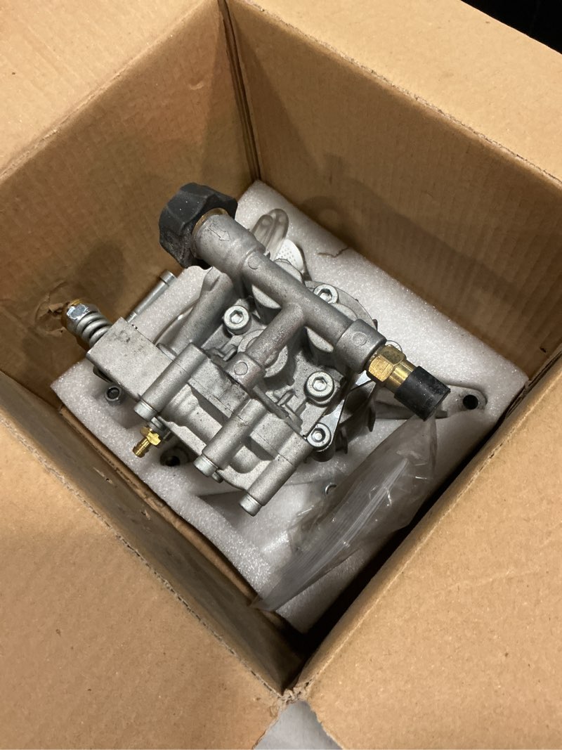 Condition photo showing New/Like New for vertical pressure washer pump 7/8" shaft, 3000 psi, 2.5 gpm replacement power washer pump, compatible with gcv190, 308653078, rear facing, m22-14mm outlet