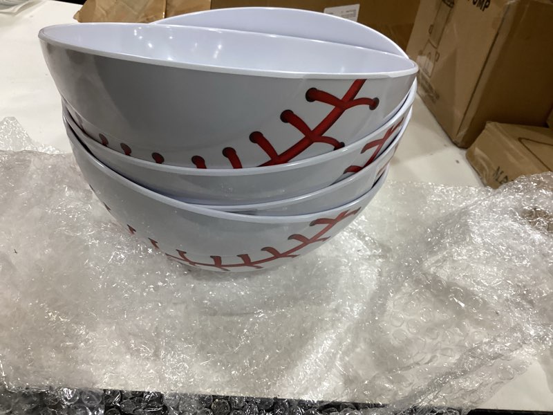 Condition photo showing Good Condition for qinyoung 4 pack baseball serving bowls, 3d melamine baseball snack bowl for game day party, 8 inch shatterproof & dishwasher safe serving dish for chips, dips & salad, sport birthday party decoration baseball large