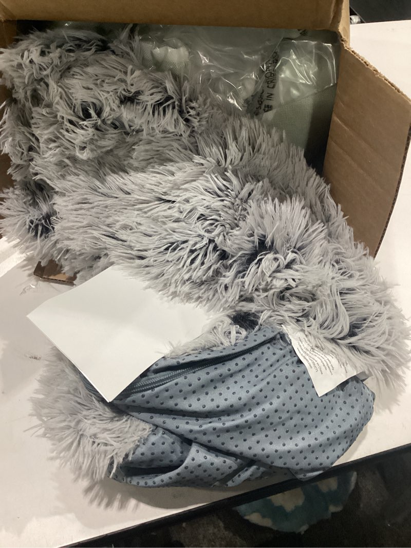 Condition photo showing Good Condition for furhaven 30" round calming donut dog bed for medium/small dogs, refillable w/ removable washable cover, up to 45 lbs - shaggy plush long faux fur donut bed -mist gray, medium,30.0"l x 30.0"w x 10.0"th medium mist gray