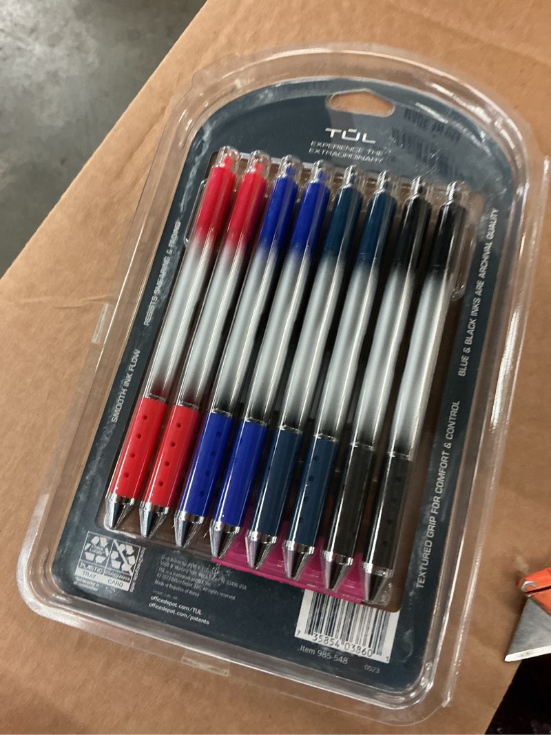 Condition photo showing Good Condition for tul retractable gel pens, bullet point, 0.7 mm, gray barrel, assorted standard ink colors, pack of 8