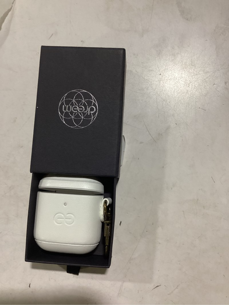 Condition photo showing New/Like New for Dreem Om Case Cover with Keychain Clip Compatible with AirPods 1 & 2, Vegan Leather Airpods Case for Men & Women, Luxury Earbuds Accessory for Apple iPhone - White AirPods 1 & 2 White