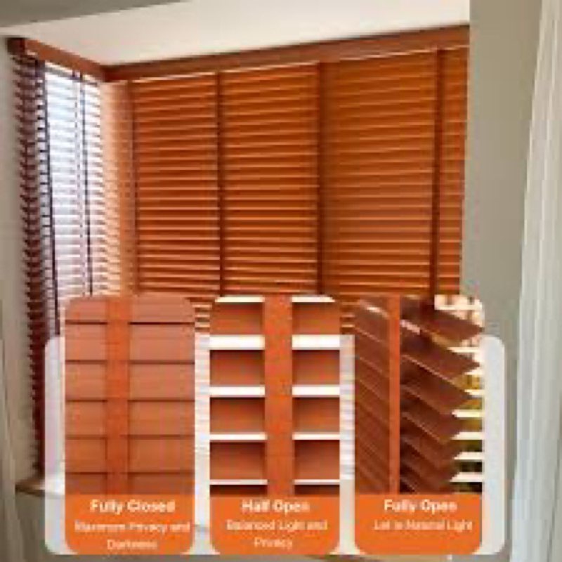 2" Slats Wood Blinds for Indoor Windows: Solid Wooden Blackout Blinds & Shades,Black Out Privacy Hor