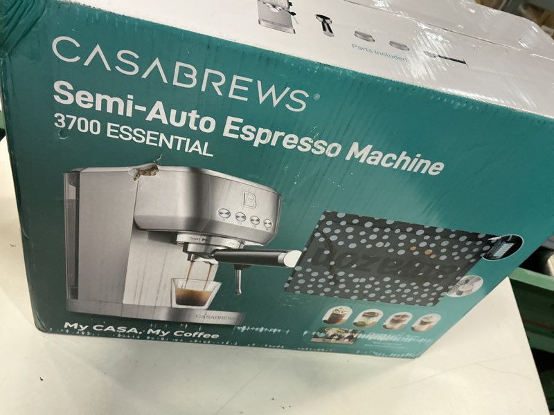 Condition photo showing New/Like New for casabrews 3700 essential espresso machine 20 bar, stainless steel cappuccino & latte coffee maker with steam frother for home, 43.9oz water tank, silver a-silver