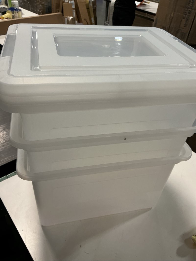 Condition photo showing Good Condition for IRIS USA File Box, Plastic File Organizer with Lids for Letter/Legal File, Portable Document Box For Moving, Storage Bin with Durable and Secure Lid, Stackable Nestable BPA-Free, Clear 35 Qt. 3 Pack Clear - 3 Pack