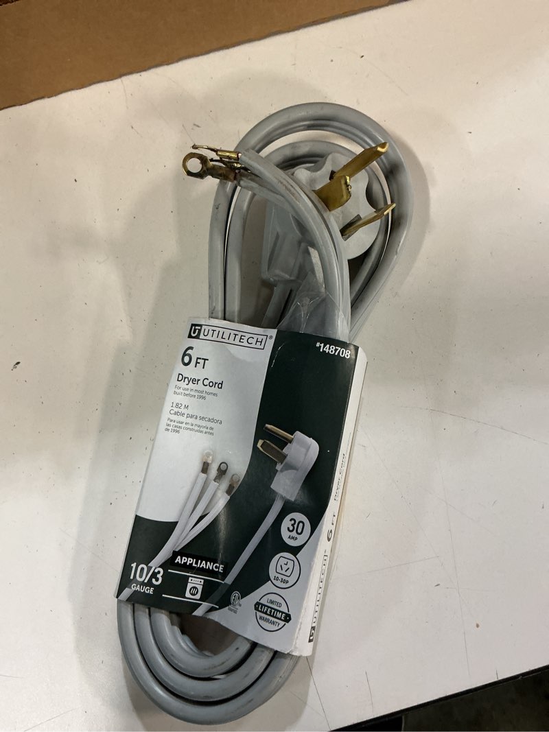 Condition photo showing As Is for utilitech appliance cord 6-ft 30-amp 3-prong gray dryer appliance power cord