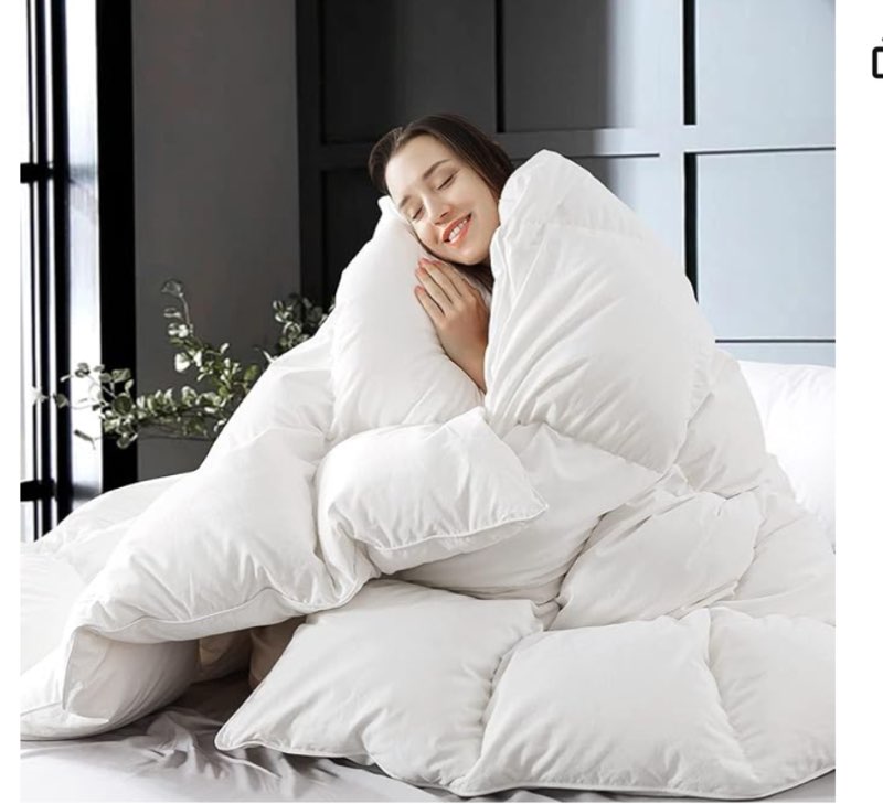 WhatsBedding Feather Down Fiber Comforter,Filled with Feather and Down Fiber, All Season White Luxury Bed Comforter,Ultra Soft 100% Cotton Duvet Insert,King Size ((98 in x 116 in ))