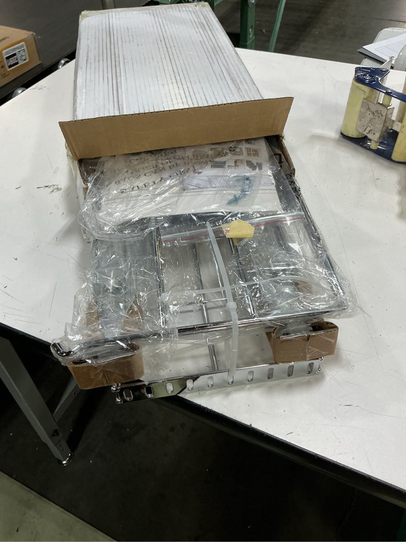 Condition photo showing Good Condition for holdn’ storage pull out organizer for bakeware, cutting board and trays, adjustable dividers - heavy duty, lifetime limited warranty - for narrow cabinet spaces, 8.5”w x 21”d x 11”h, chrome 8.5" w x 21" d