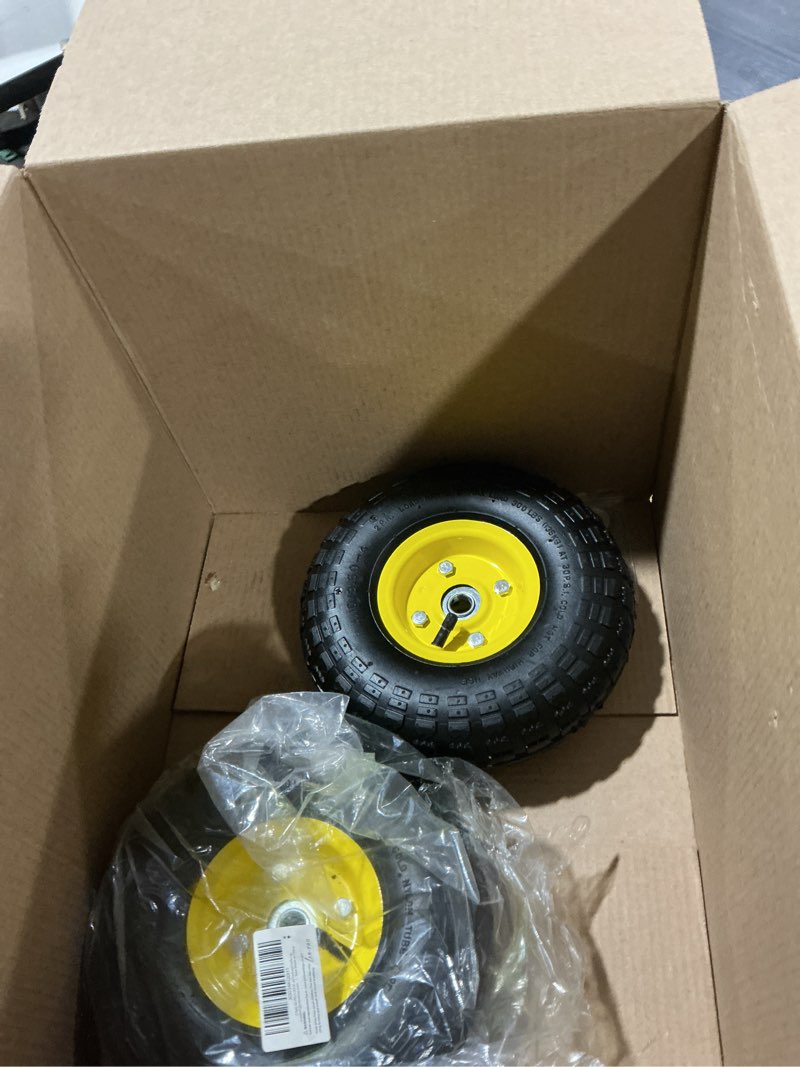 Condition photo showing Good Condition for ar-pro (2 pack) 4.10/3.50-4 tire and wheel, replacement 10-inch pneumatic tire with 5/8" bearings and 2.2" offset hub, compatible with hand truck, wheelbarrow, wagon, gorilla carts 4.10/3.50-4 pneumatic (upgraded) yellow