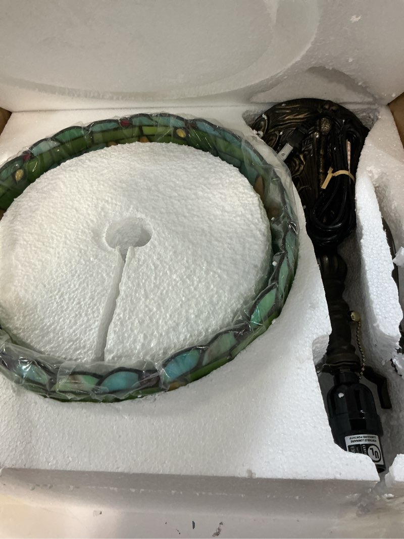 Condition photo showing Good Condition for Tiffany Table Lamp Stained Glass Lamp 12X12X19 Inch Antique Reading Light (Green Red Dragonfly)
