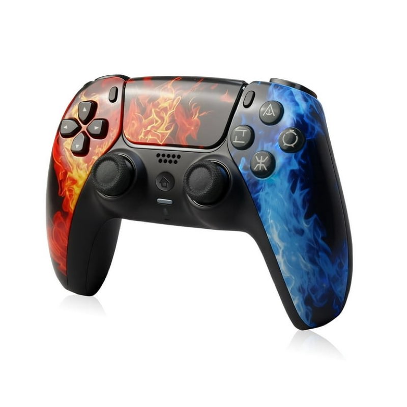 wireless controller compatible with p5/p5 pro/p5 slim/pc,with 1500mah battery,dual vibration,6-axis motion control,speaker,3.5mm audio jack (ice&fire)  