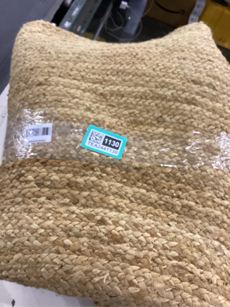 Condition photo showing As Is for 100% Jute Area Rug - 8' Round Natural Fibers - Braided Design Hand Woven Carpet - Home Decor for Living Room, Hallways, Bedroom 8' (Round) Natural