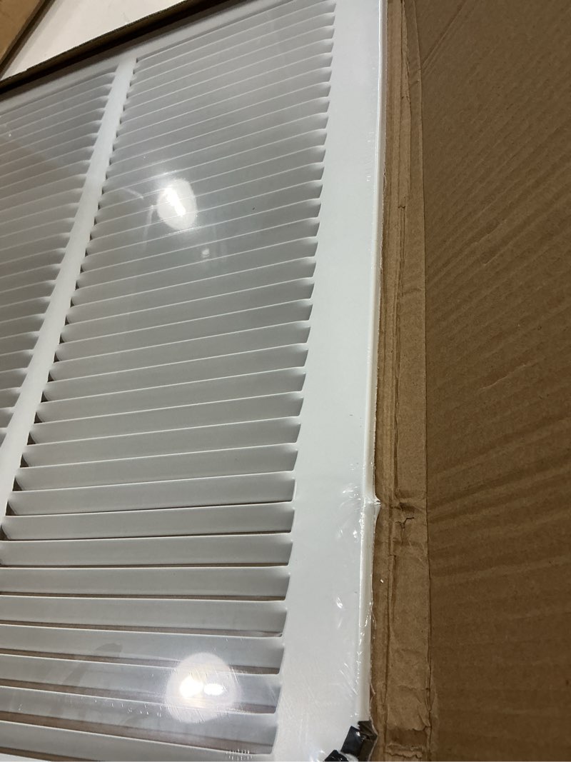 Condition photo showing As Is for fits 14x18 duct opening | steel return air grille by handua | vent cover grill for sidewall and ceiling | white | hvac cold air intake grille | outer dimensions: 15.75"w x 19.75" 1 14"w x 18"h [duct opening]