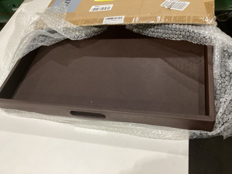 Condition photo showing Good Condition for hanobe large ottoman serving tray: faux leather coffee table trays with handles 22 inch square extra big oversized aesthetic modern brown ottoman topper for living room parties home 21.7" x 21.7" x 2" brown