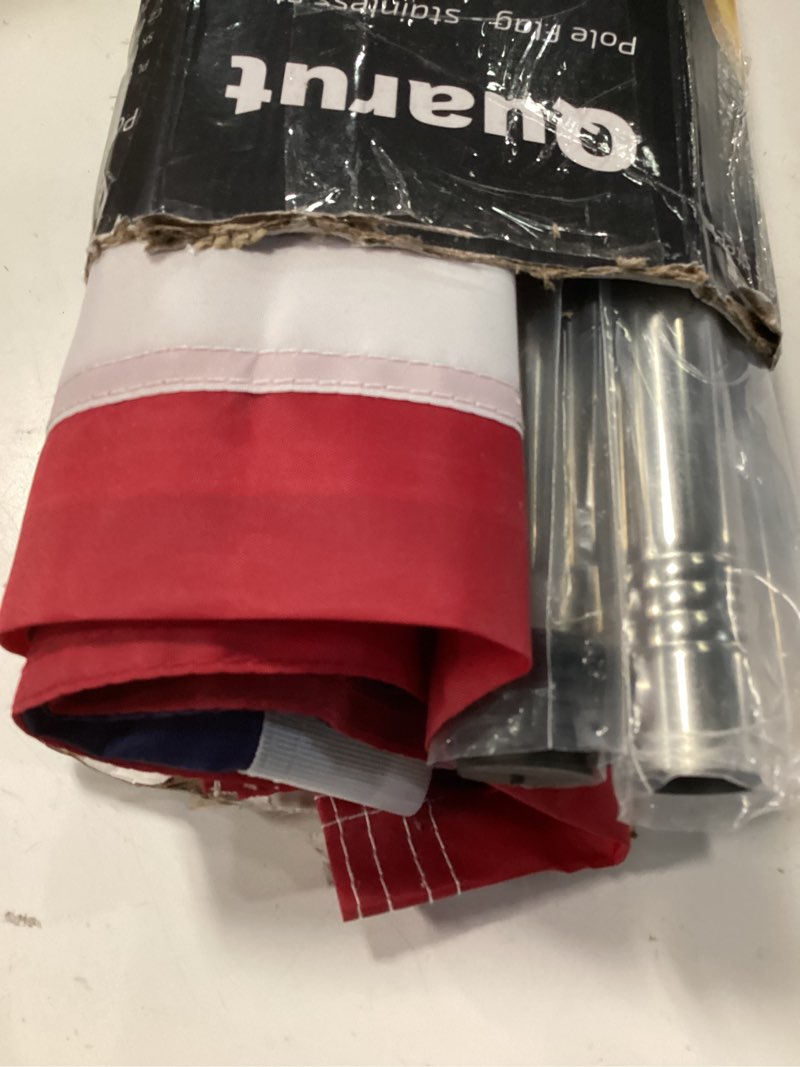 Condition photo showing Good Condition for quarut house flag pole kit,including 6ft stainless steel flag pole,heavy duty nylon 3x5 ft american flag,aluminum alloy rings and bracket.wall mounted flagpole set for residential commercial?silvery? 6ft silver