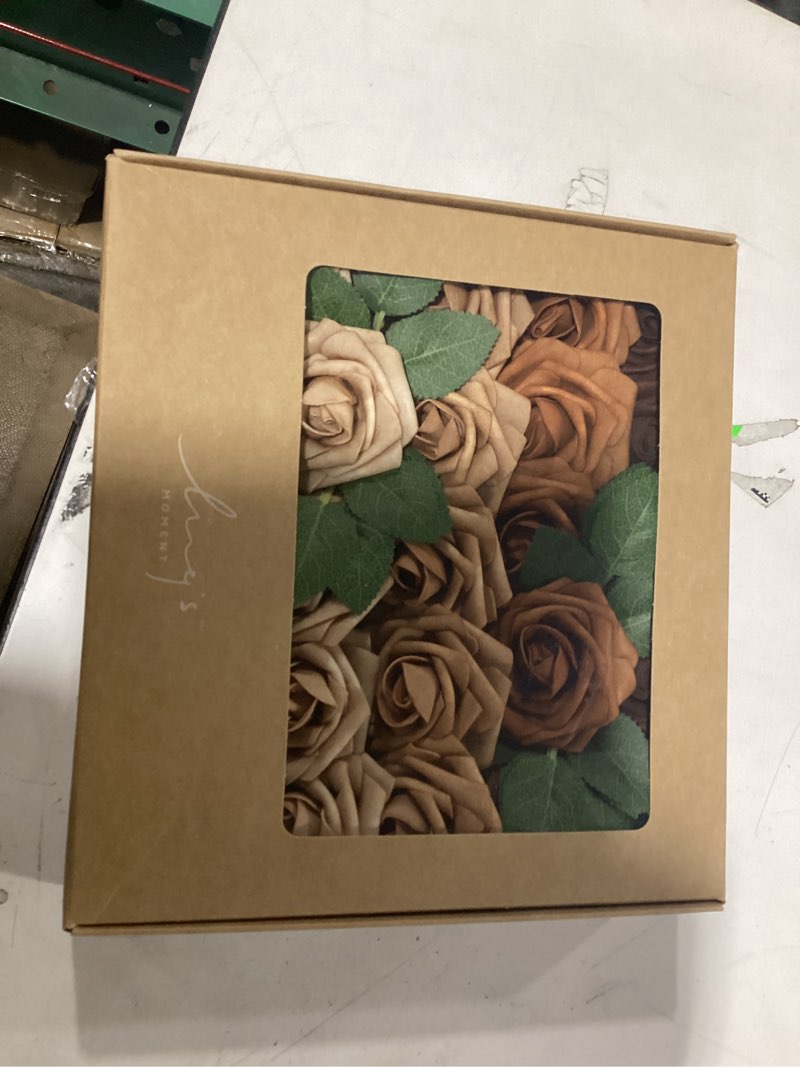 Condition photo showing New/Like New for Ling's moment Artificial Flowers, 25Pcs 3" Roses in Walnut Brown Shades, Realistic DIY Foam Floral Decor for Wedding Bouquets/Centerpieces, Outdoor Party Backdrops, Room/Table, Garden/Pot Decorations Shades of Earth Tones 25Pcs