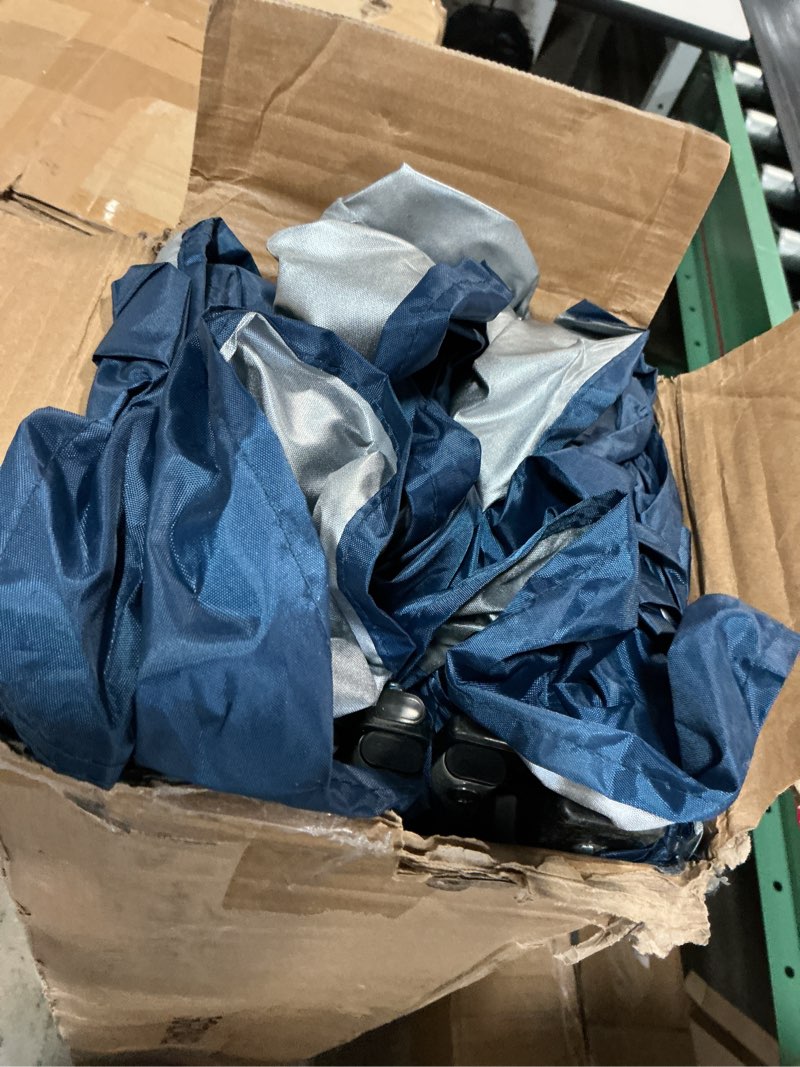 Condition photo showing As Is for coos bay 10x10 pop up canopy tent, portable outdoor shelter with carry bag for tailgate, party, beach, picnic, and camping, 10x10 base 8x8 top, dark blue 10x10 dark blue