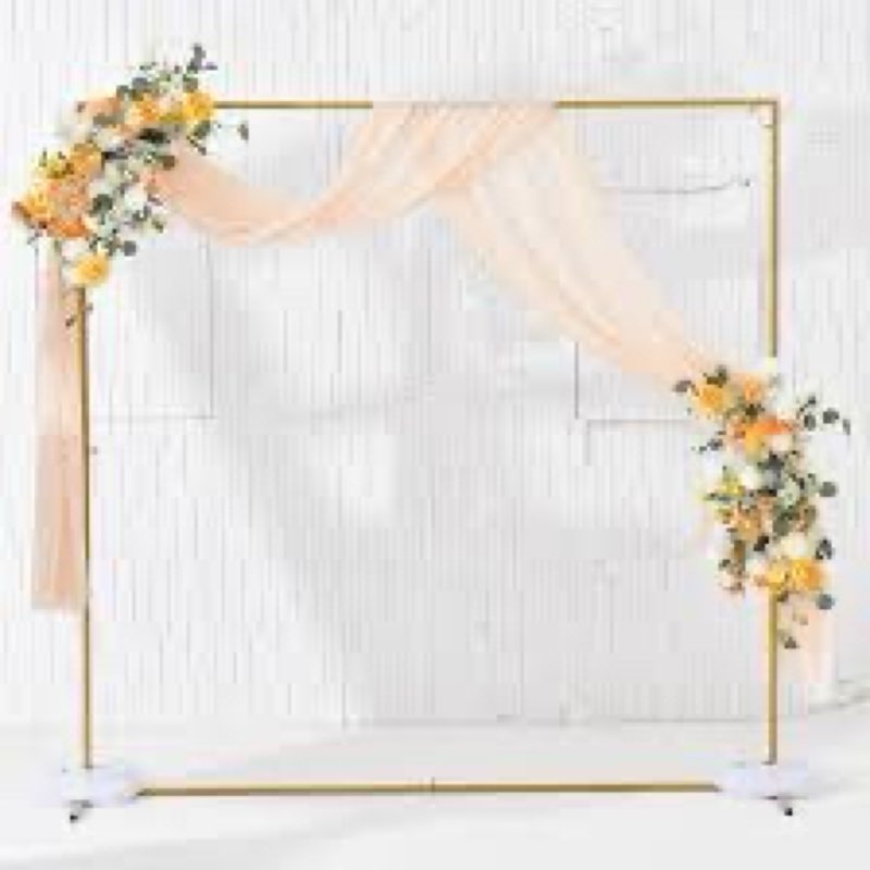 8.2FT Square Wedding Arch Backdrop Stand,Balloon Arch Stand, Metal Gold Backdrop Adjustable Stand He
