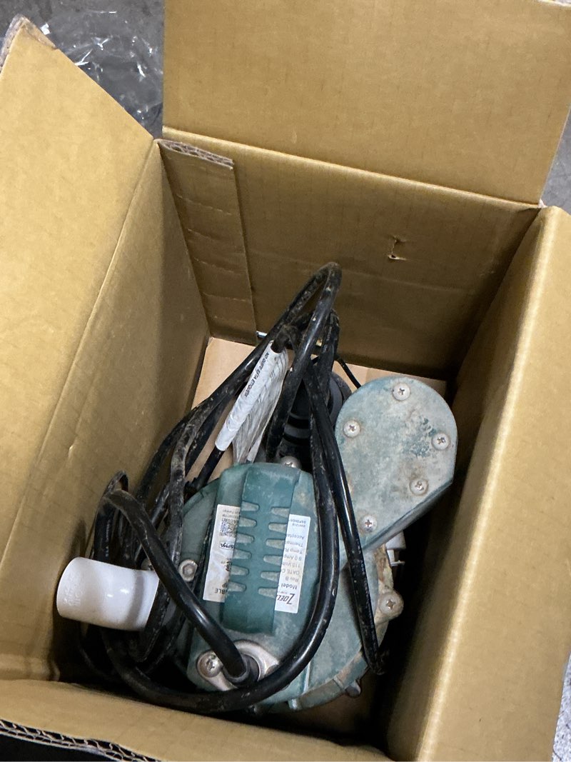 Condition photo showing As Is for zoeller 3/4 hp 80 gpm cast iron vertical float switch ac submersible sump pump
