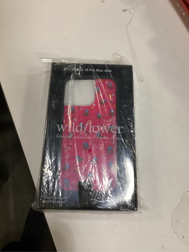 Condition photo showing New/Like New for Wildflower Cases - Compatible with iPhone 15 Pro Max | Protective Black Bumper, 6.5ft Drop Test Certified, Women Owned Small Business | Floral Pink Blue Cute Trendy | Pink Dainty Floral Pink Dainty Florals