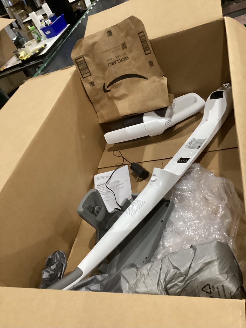 Condition photo showing As Is for MISSING THE BOTTOM HEAD PIECE Kenmore DS1030 Cordless Stick Vacuum Lightweight Cleaner 2-Speed Power Suction LED Headlight 2-in-1 Handheld for Hardwood Floor, Carpet & Pet Hair, White