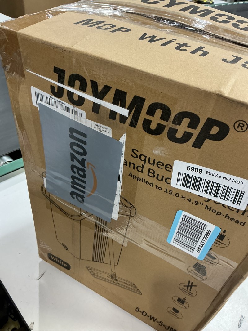 Condition photo showing Good Condition for JOYMOOP Mop and Bucket with Wringer Set, Flat Squeeze Mop with Bucket (X-Large), Dust Mop for Wall Cleaner with Long Handle, Microfiber Mop - White Bucket with 5 Reusable 15" Pads White X-Large Bucket #5 + 60" Flat Mop + 5 Pads