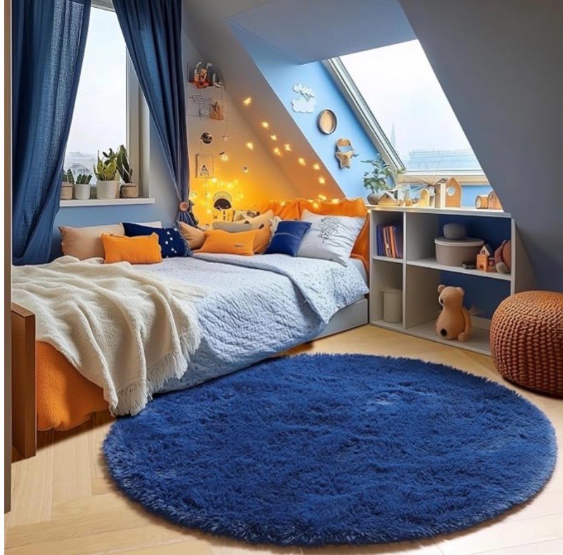 onasar navy blue round area rug 4ft, soft bedroom circle rugs floor mat for kids girls boys teen room, fluffy plush shaggy carpet for baby nursery living room playroom dorm home decor