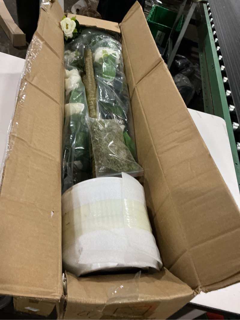 Condition photo showing Good Condition for blosmon artificial trees for home decor: indoor fake plants outdoor camellia flowers tree for front porch - faux white rose plant with pot for living room door patio deck yard white camellia 1