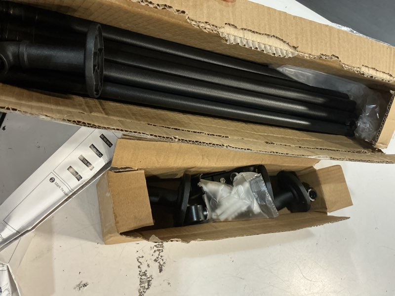 Condition photo showing As Is for 2 pack industrial curtain rods for windows 66 to 120 inches, blackout wrap around curtain rod, for indoor and outdoor, 5/8 inch diameter, 65 to 120 inches, black 65-120 inch black