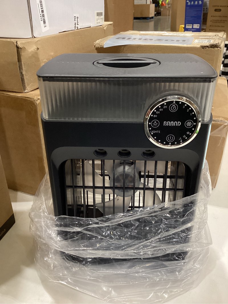 Condition photo showing Good Condition for portable air conditioners, 4 in 1 evaporative air cooler with 1200ml tank, queit cooling fan with remote control, 2-8h timer, 3 modes & 8 led lights, personal ac unit for bedroom, office and camping black