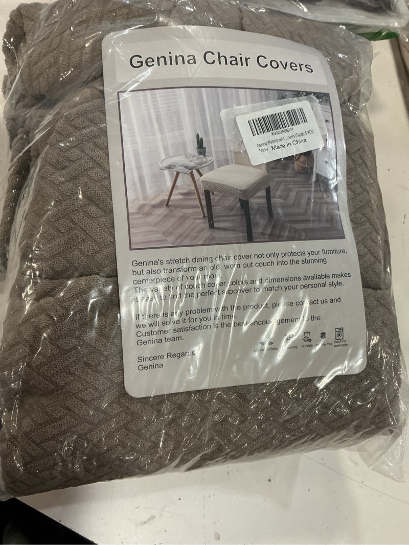 Condition photo showing Good Condition for genina waterproof chair covers for dining room 6 pack kitchen chair covers parson dining chair slipcover,taupe waterproof-taupe 6 pcs