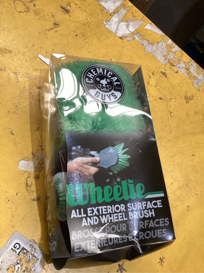 Condition photo showing As Is for chemical guys accg08 wheelie all exterior surface and wheel brush (safe for cars, trucks, suvs, rvs, motorcycles, & more) green