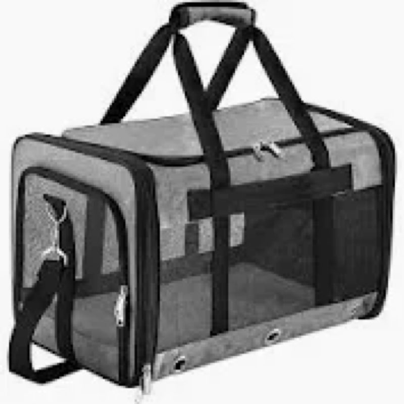 20\" Large Soft Sided Cat Carrier Pet Carrier for Cats Dogs Under 25 lbs, Folding Dog Carrier Cat Carrier for 2 Cats Travel Carrier Bag, Grey black-20\"x13\"x13\" (Oversize)