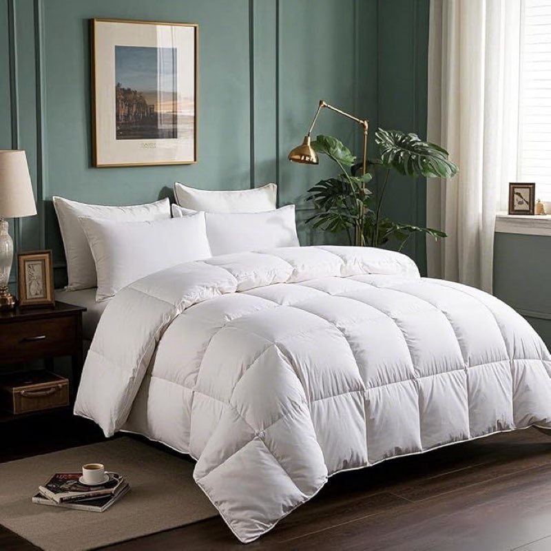 Serta Goose Feathers Down Fiber Comforter Oversize King Duvet Insert,100% Cotton, Hotel Luxury Hypoallergenic Comforter All Season Medium Warmth 108 x 98 in White