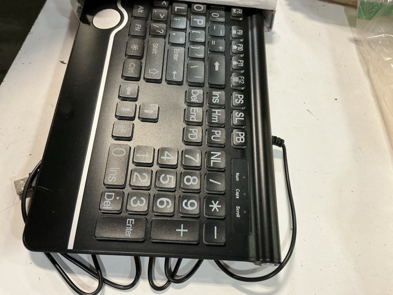 Condition photo showing Good Condition for large print backlit computer keyboard, 7-color backlit keyboard with wrist rest, usb plug-and-play, oversize letters keys easy to see and type, wired light up keyboards for laptop, pc, gaming