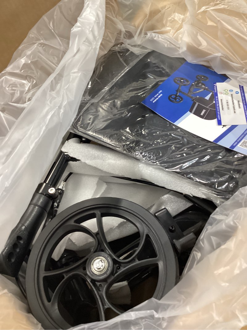 Condition photo showing Good Condition for steerable knee walker deluxe medical scooter for foot injuries compact crutches, with dual rear on-wheel brake and shock absorption under the knee pad, black