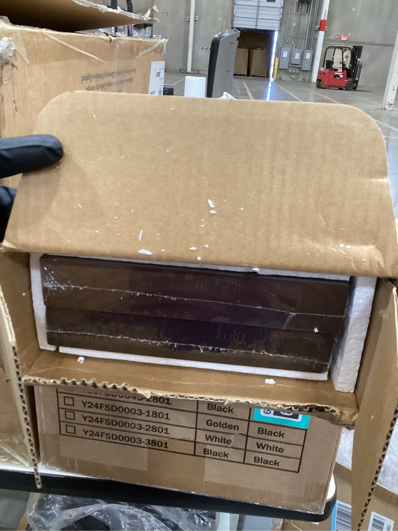 Condition photo showing Good Condition for Fun Memories Farmhouse Floating Shelves - 8 Inch Deep Rustic Wood Wall Shelf - Premium Solid Pine Wood Storage Shelf for Kitchen Living Room Bedroom - 24" W x 8" D - Set of 2 - American Walnut Color American Walnut - Satin Dark Tone Live Edge, 24"L, 2Pack