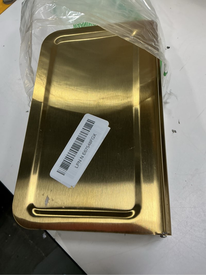 Condition photo showing As Is for toilet paper holder with shelf, wipes holder for bathroom, flushable wipes dispenser, stainless steel toilet paper roll holder with storage for wet wipes wall mounted (gold, regular roll) brushed gold