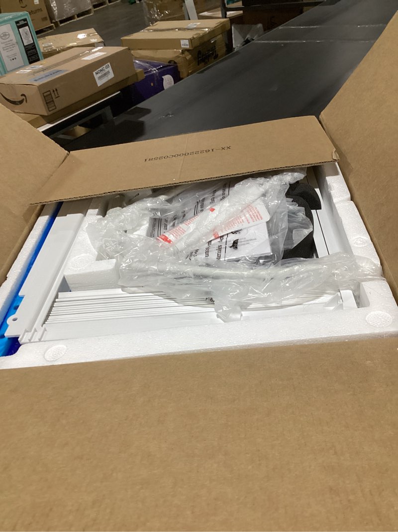 Condition photo showing As Is for amazon basics 5000-btu small window air conditioner, up to 150 sqf, window ac units with cool and fan functions, washable filter, adjustable window kit, intuitive mechanical controls, white white 5000 btu