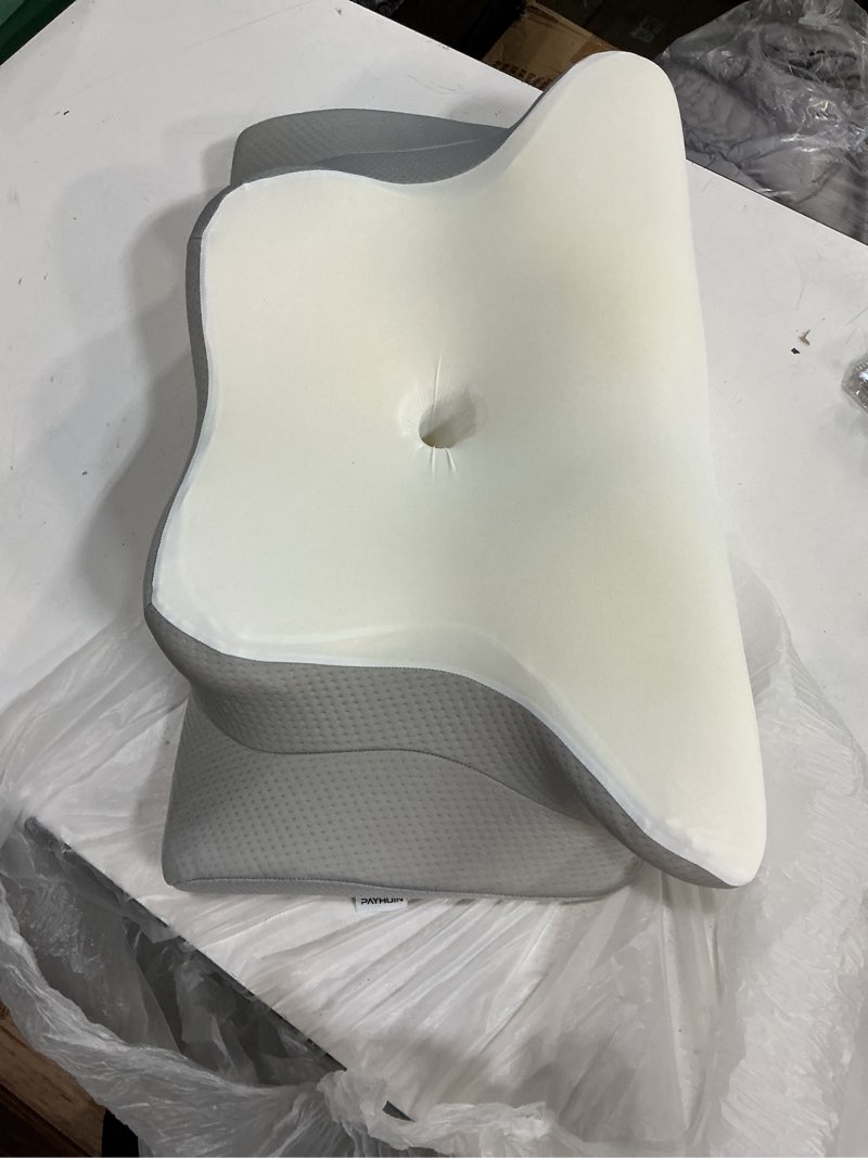 Condition photo showing Good Condition for cervical neck pillow for neck pain relief, ergonomic contour memory foam pillow with cooling pillowcase, orthopedic support pillows for side back stomach sleepers, gray gray 24.41"l x 15.75"w x 5.91"h