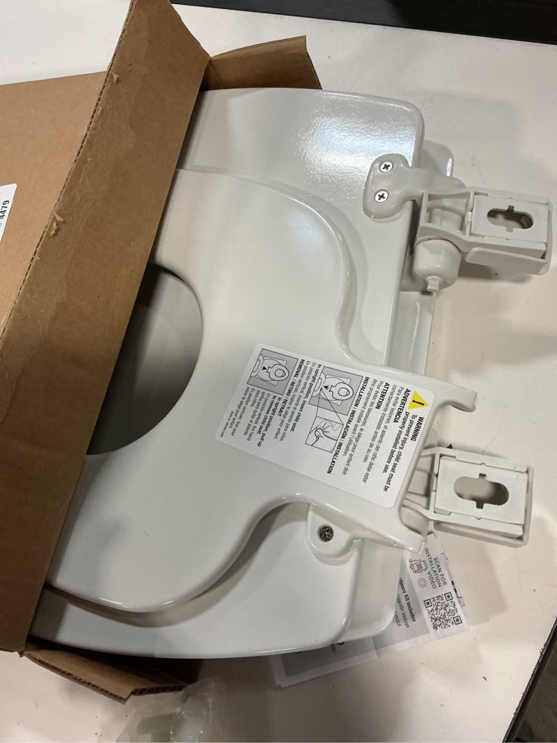 Condition photo showing As Is for mayfair nextstep2 toilet seat with built-in potty training seat, slow-close, removable that will never loosen, elongated, white elongated 1