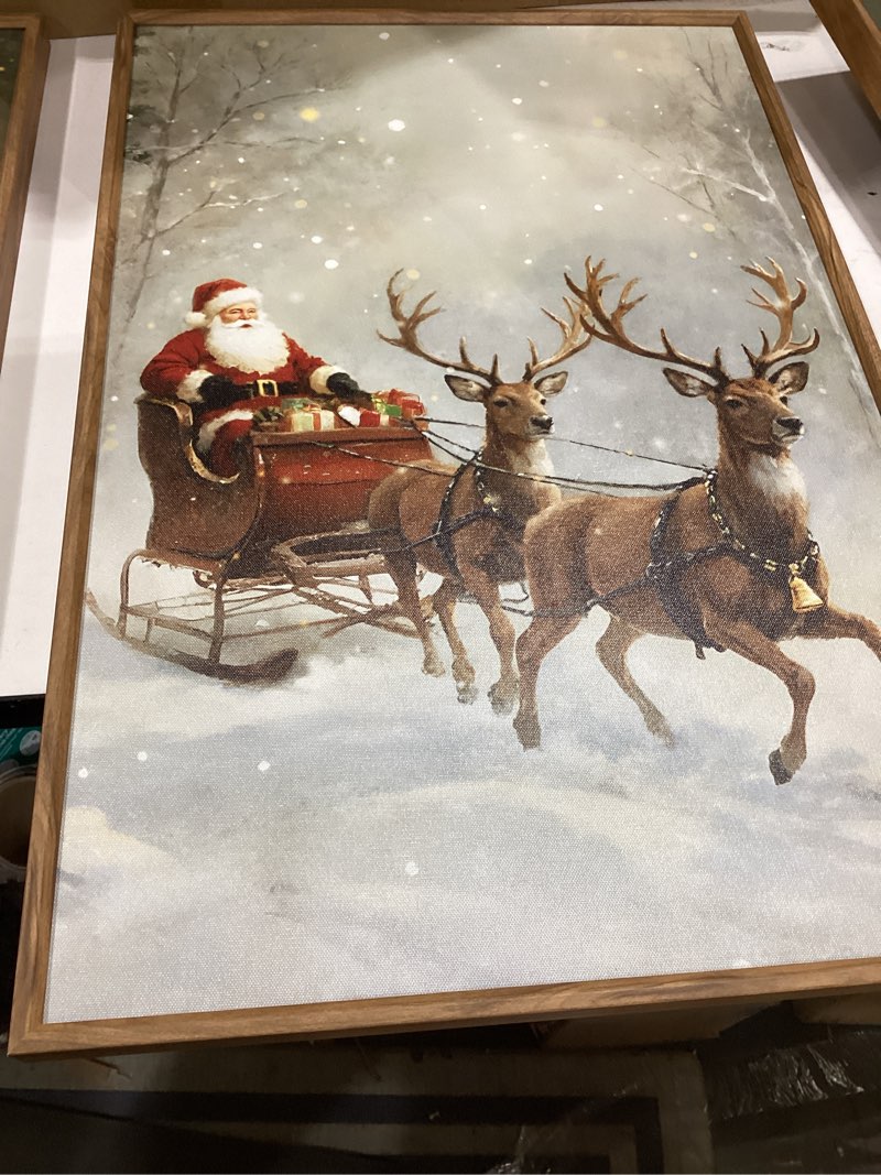 Condition photo showing Good Condition for GUN SUPPLIES OUTLET LLC Vintage Santa Sleigh Wall Art Christmas Decor Canvas Print for Living Room Bathroom Aesthetic Holiday Home Decor 3 pecis