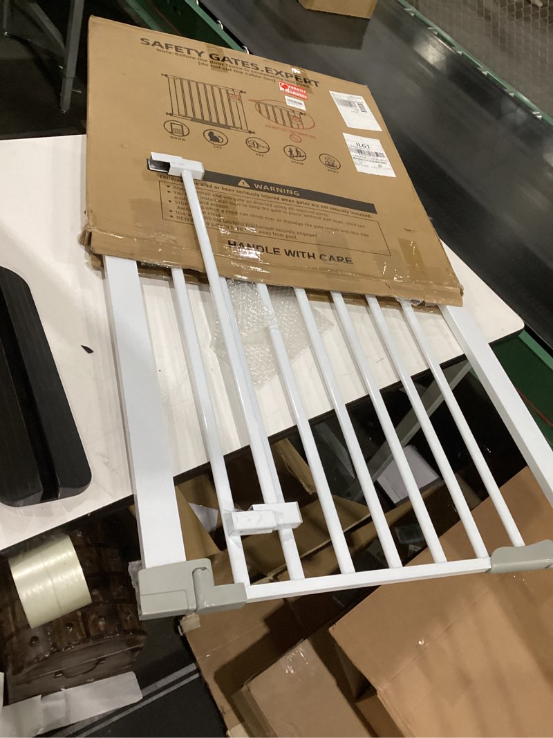 Condition photo showing As Is for 30 Inch Tall Cat & Dog Gate, Auto Close, Pressure Mounted, White, Alloy Steel, 29.92"-35.43" Wide, Baby & Pet Safety Gate