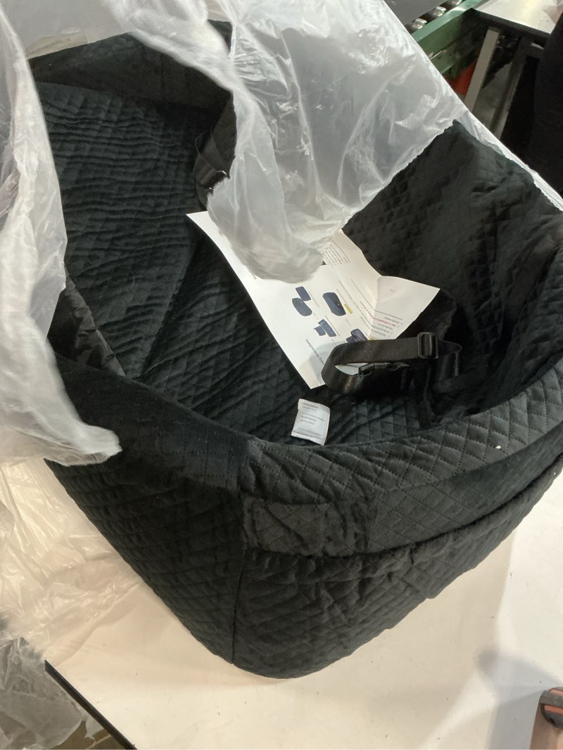 Condition photo showing As Is for dog car seat for large dogs up to 60 lbs or 2 small dogs with 4" memory foam, back seat medium pet booster seat with triple safety belts, adjustable leashes, detachable/washable (dark black, large) dark black large