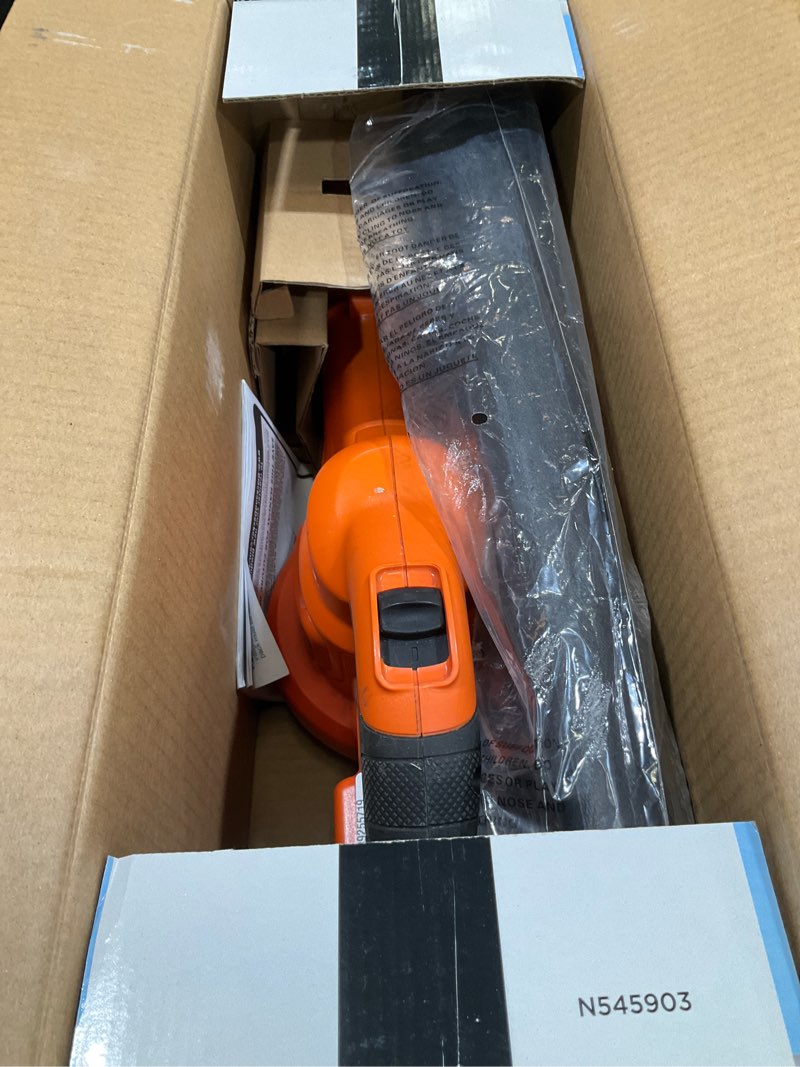 Condition photo showing As Is for black+decker cordless leaf blower, 40v max , leaf blower cordless with battery and charger, 125 mph air speed, lightweight handheld yard sweeper (lsw40c) 40v cordless sweeper kit