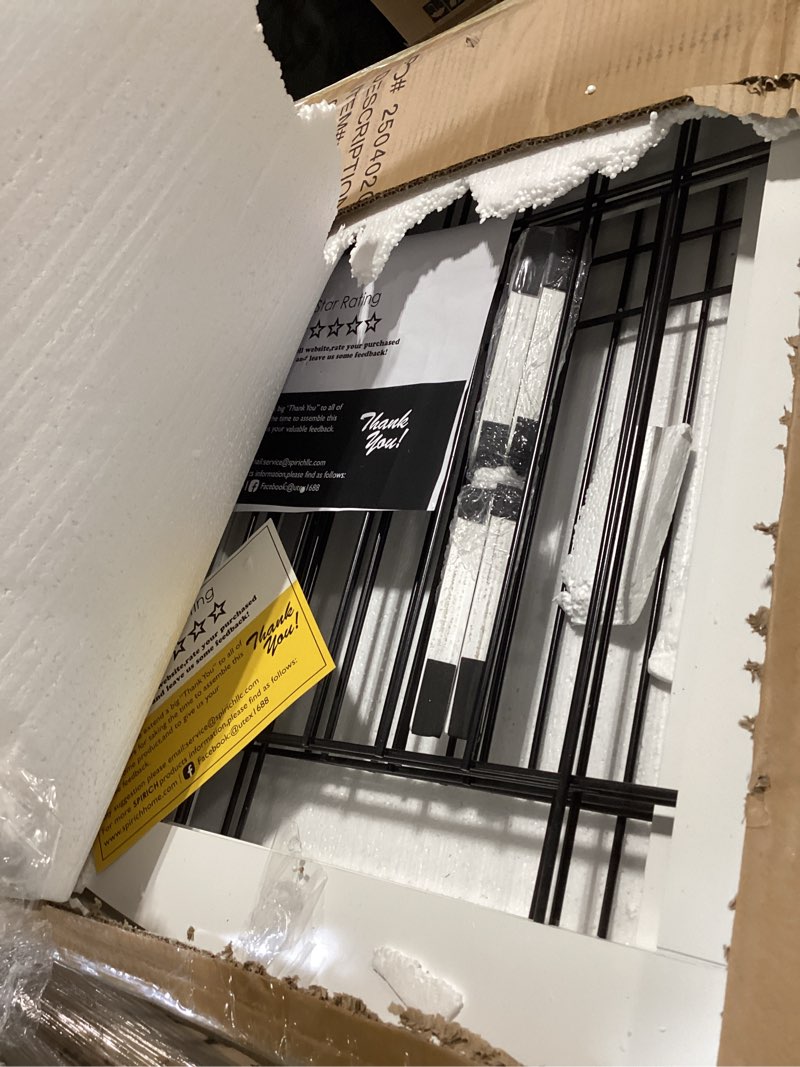 Condition photo showing Good Condition for pawland freestanding dog gate with walk through door, dog gates for doorways, the house, stairs, 80" wide pet puppy safety fence with support feet, 4 panels, white white ?4 panels with door?80"w x 24"h