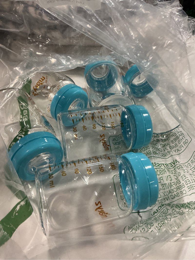 Condition photo showing Good Condition for matyz glass breastmilk storage bottles, 6 pack, 6 oz, compatible with spectra medela breast pump - freezer safe storage bottles set - wide mouth breastmilk storage containers - no bpa (blue lids) [pack of 6] blue lid - 6 ounce clear borosilicate glass bottle