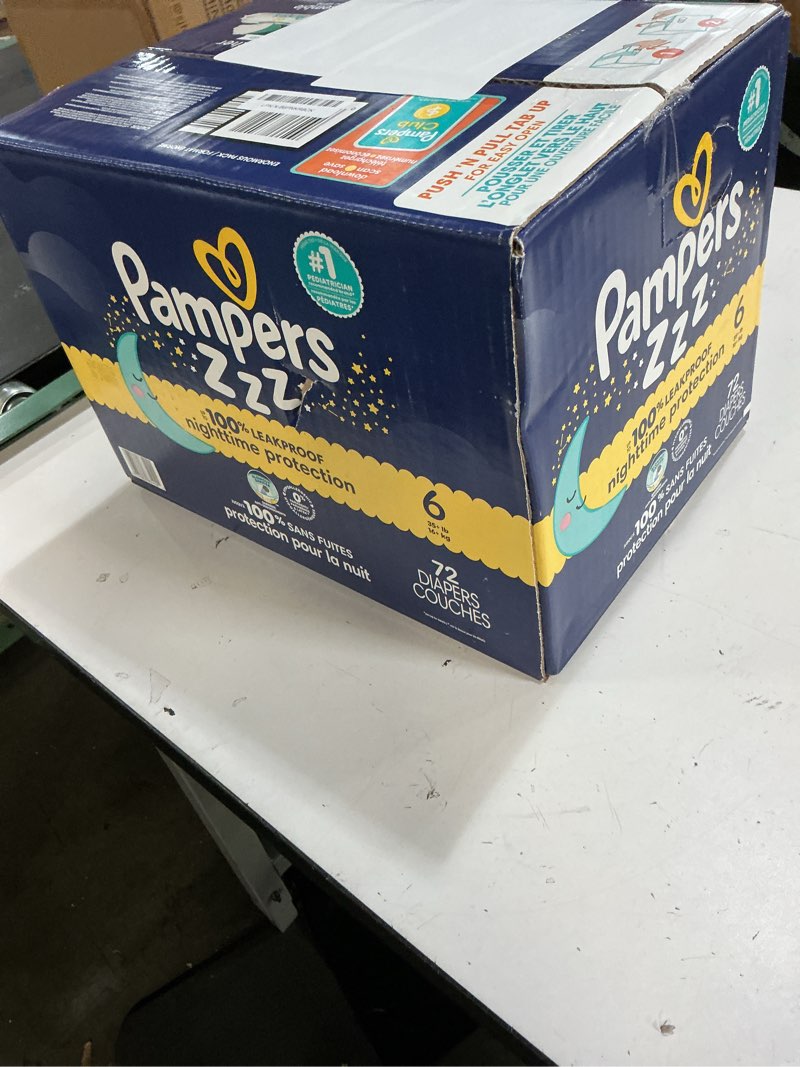 Condition photo showing New/Like New for pampers zzz overnight diapers, size 6 (35+ lbs), 72 count, nighttime protection disposable baby diaper, night time leak and skin protection size 6 72